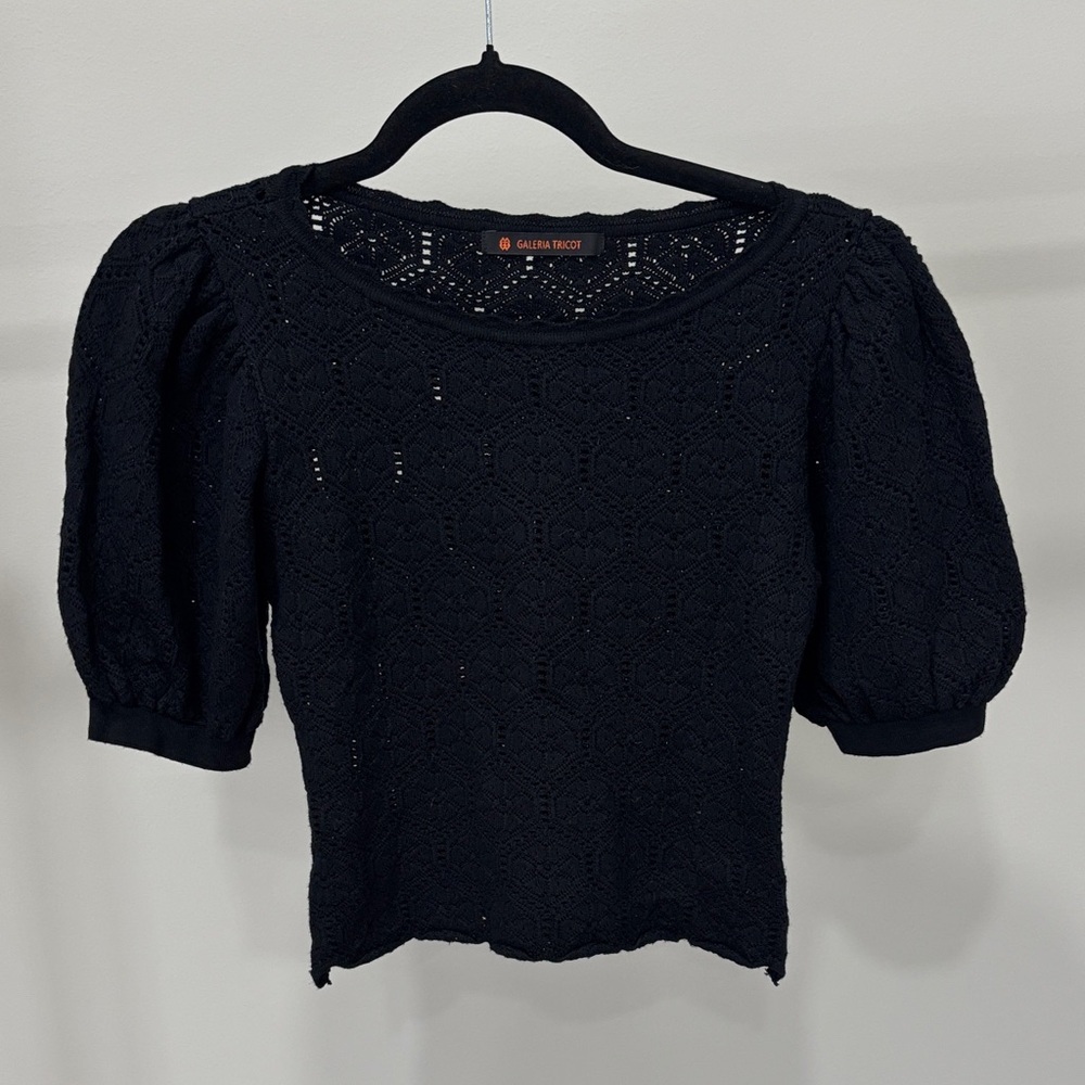 Galeria Tricot black knit puff sleeve crop top sz S
